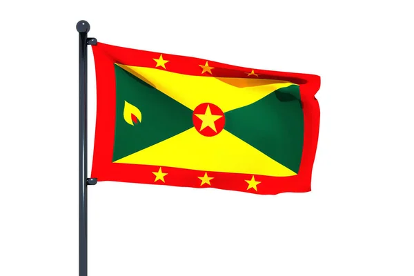 Illustrazione Della Bandiera Grenada Con Palo Della Bandiera Cromata Isolato — Foto Stock