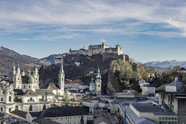 Aerial Shot Cityscape Salzburg Surrounded Colorful Buildings Churches Daylight — Stock Photo, Image