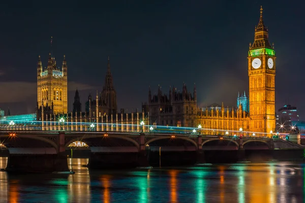 Night View Downtown London Tower Bridge Big Ben Houses Parliament — Stock Photo, Image