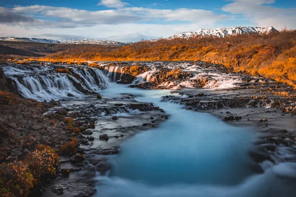 Una Vista Panorámica Cascada Más Azul Islandia Conocida Como Bruararfoss — Foto de Stock