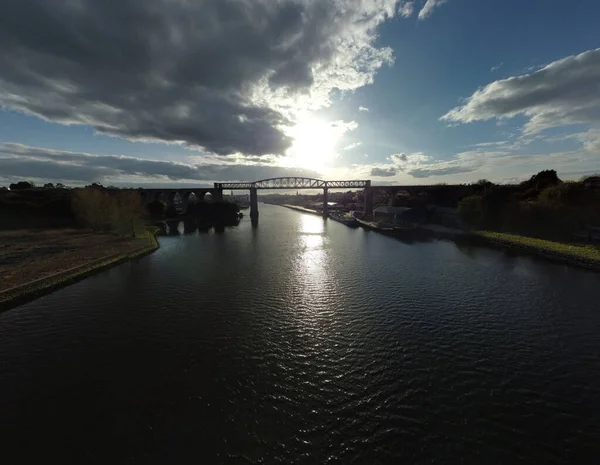 Vue Panoramique Pont Ferroviaire Boyne Viaduct Dessus Une Rivière Coucher — Photo