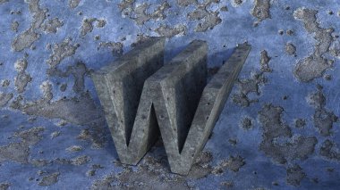 Zarar görmüş mavi bir duvardaki betondan izole bir mektubun çizimi.