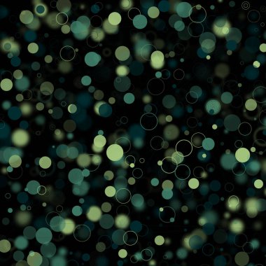 Siyah arkaplanda yeşil bokeh dekoratif yuvarlak parçacıklar