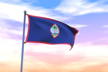 Mavi gökyüzünde krom bayrak direği sallayan Guam bayrağının 3 boyutlu bir çizimi.