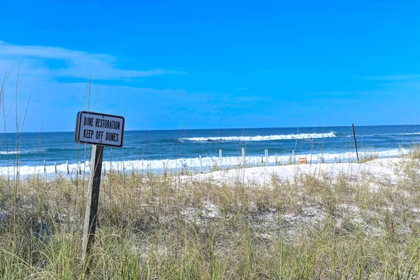 美国佛罗里达州德斯坦市一个美丽的早晨 一个有海滩警告标志的海滩海岸 — 图库照片