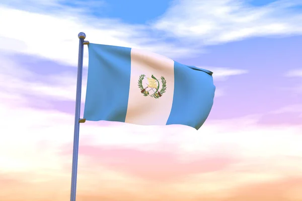 Illustration Viftande Flagga Guatemala Med Kromflaggstång Den Blå Himlen — Stockfoto