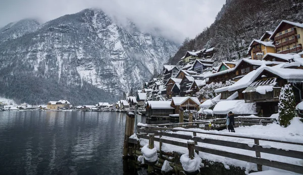 Beautiful Shot Houses Lake Snowy Day — Stock Photo, Image