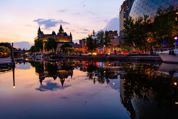 Vacker Utsikt Över Stadsbild Och Flod Solnedgången Quebec Kanada — Stockfoto