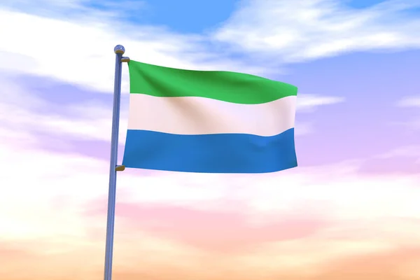 Waving Flag Sierra Leone Flag Pole Cloudy Sky Background — Stock Photo, Image