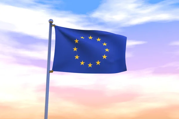 Illustrazione Una Bandiera Sventolante Dell Unione Europea Con Palo Della — Foto Stock