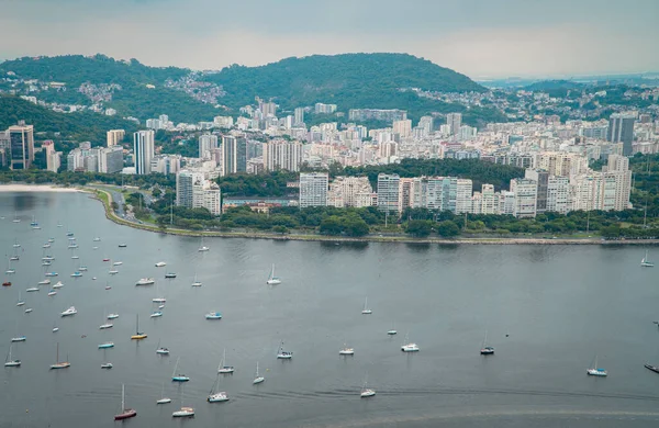 Вид Воздуха Центр Рио Лодки Горы Sugarloaf — стоковое фото