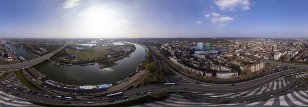 360 Grad Rundblick Aus Der Luft Auf Den Kreisverkehr Der — Stockfoto