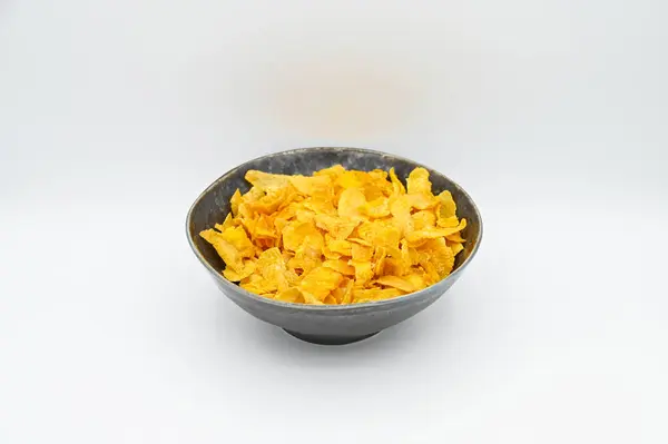 Closeup Crunchy Corn Flakes Bowl Isolated White Surface — Stock Photo, Image