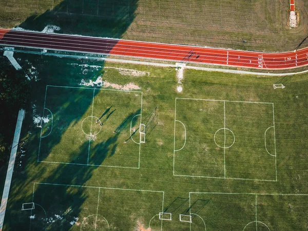 Plan Aérien Petits Terrains Football Pistes Course Rouges — Photo