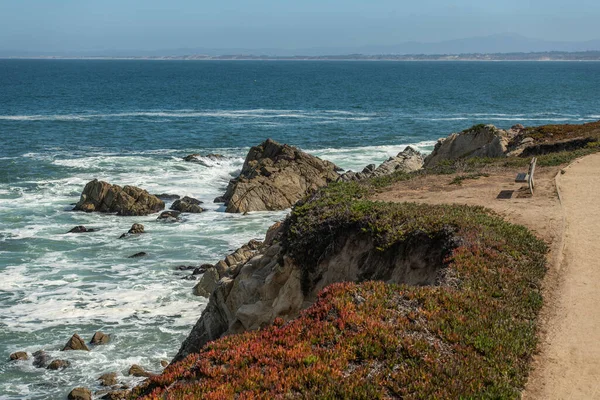 View Shoreline California Monterey Bay Bench Scenic Landscape — Stock Photo, Image