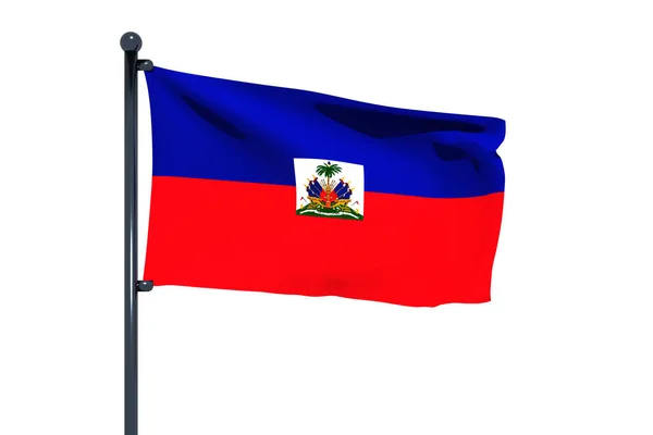 ハイチの国旗の3Dイラストで 白い背景が描かれたクロム製の旗竿が分離されている — ストック写真