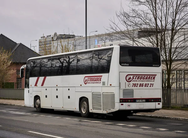 Ônibus Transporte Viagem Estacionado Strugarek Empresa Por Passeio Poznan Polônia — Fotografia de Stock