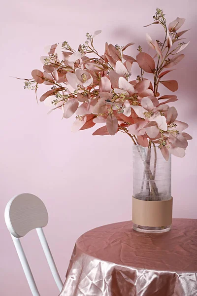 Vertical Shot Decorative Flowers Vase Isolated Pink Background Stock Picture