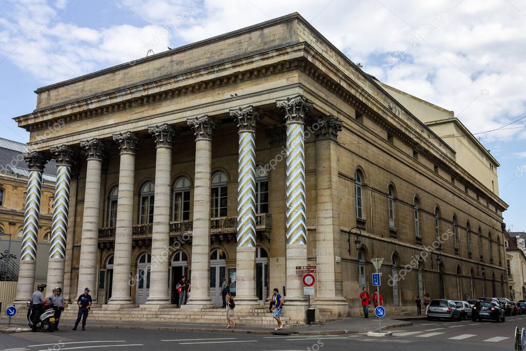 The facade with columns of the Musee des Beaux-Arts de Dijon, France.