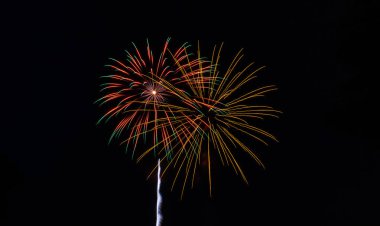 The bright colorful splashes of firework in the dark sky during a national holiday