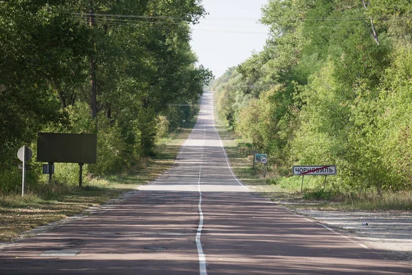 Camino Bordeado Árboles Que Conducen Zona Exclusión Chernobyl Pripyat Ucrania —  Fotos de Stock