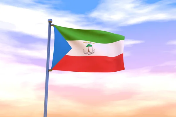 Uma Ilustração Uma Bandeira Ondulante Guiné Equatorial Com Pólo Bandeira — Fotografia de Stock