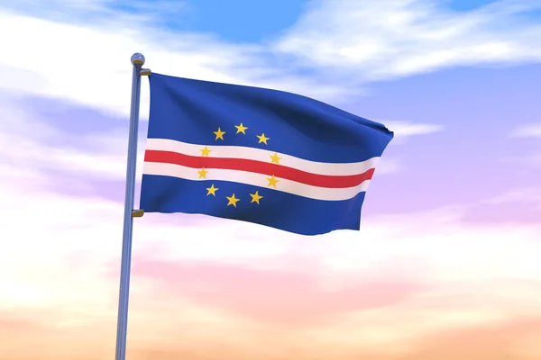 Illustration Waving Flag Cabo Verde Chrome Flag Pole Blue Sky — Stock Photo, Image