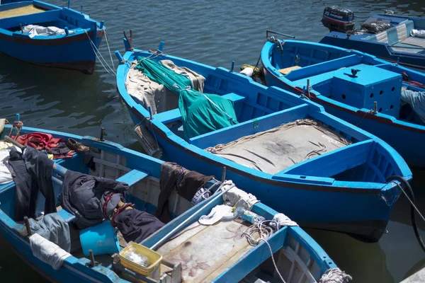 Blauwe Vissersboten Geparkeerd Bij Haven Marokko — Stockfoto