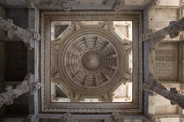 A low angle shot of the ceiling of Ranakpur Jain Temple