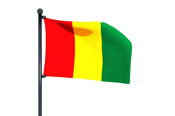 Eine Illustration Der Flagge Von Guinea Mit Einem Verchromten Fahnenmast — Stockfoto