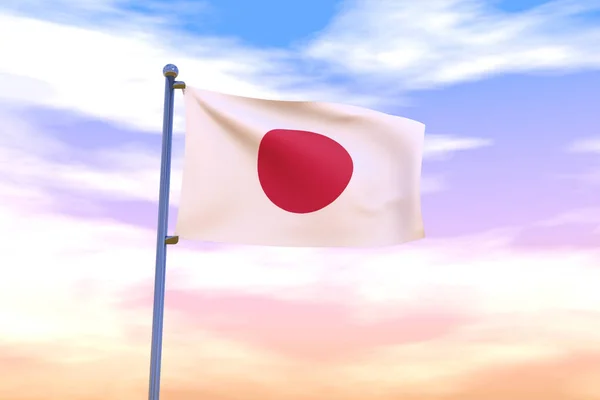 Een Weergegeven Zwaaiende Vlag Van Japan Met Chroom Vlaggenmast Kleurrijke — Stockfoto