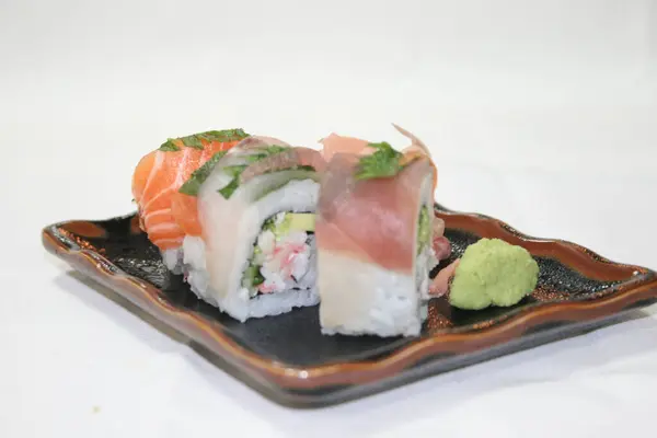 Closeup Delicious Sushi White Background — Stock Photo, Image