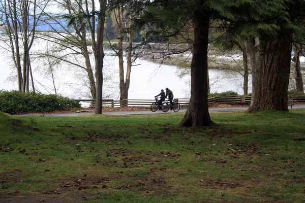 Par Jóvenes Bicicleta Stanley Park Vancouver Columbia Británica Canadá — Foto de Stock