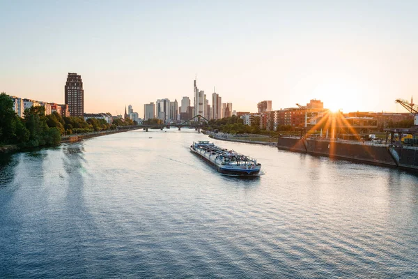 Een Antenne Drone Shot Van Skyline Van Frankfurt Main Een — Stockfoto