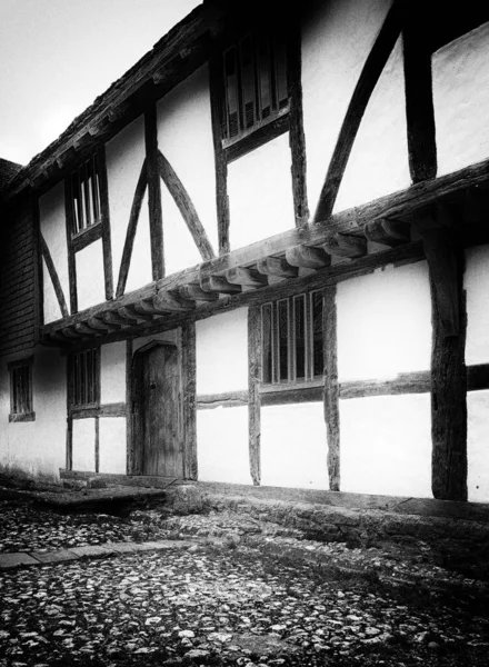 Vertical Shot English Half Timbered Tudor House Black White — Stock Photo, Image