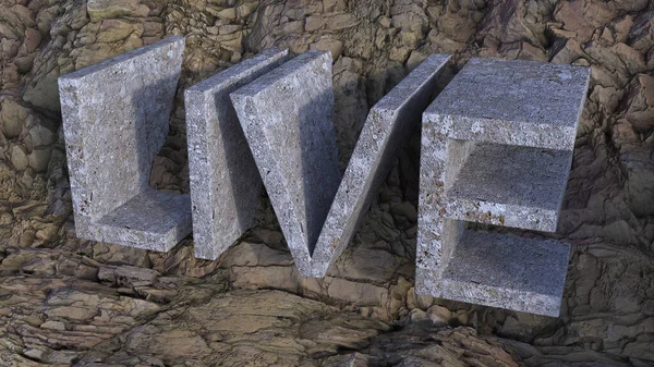 岩の背景にライブコンクリート文字の3Dレンダリング — ストック写真