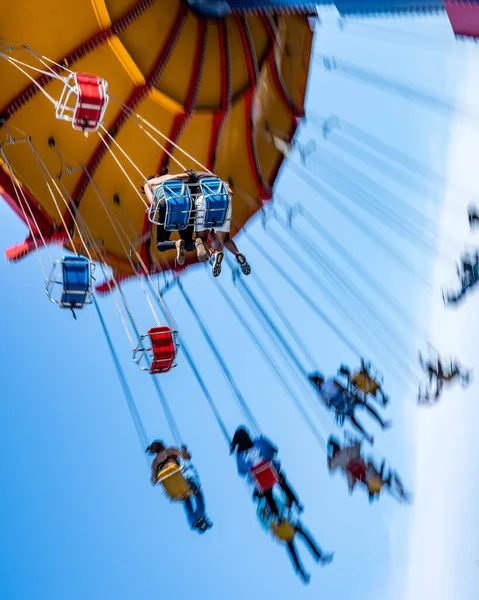 Low Angle Shot Fair Flying Chairs Attraction Background Sky — Stock Photo, Image