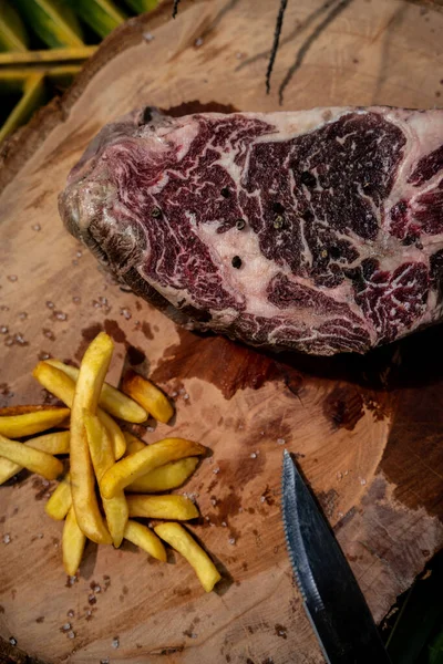 Vacker Bild Biff Kött Med Pommes Frites — Stockfoto