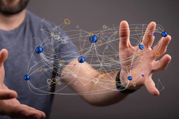 Eine Illustration Des Globalen Digitalen Netzwerkkonzepts Den Händen — Stockfoto