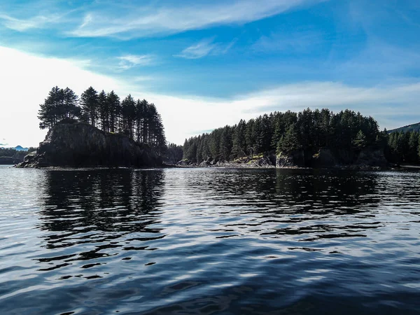 Água Ondulada Com Reflexo Árvores Densas Ilha Kodiak Alasca — Fotografia de Stock