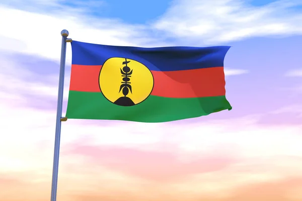 Een Wapperende Vlag Van Nieuw Caledonië Een Vlaggenmast Met Bewolkte — Stockfoto