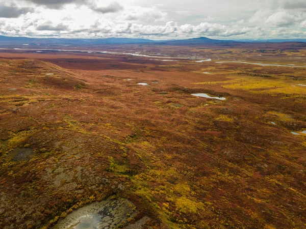 Повітряний Вид Маленькі Озера Аляскинським Хребтом Осінніми Кольорами Задньому Плані — стокове фото