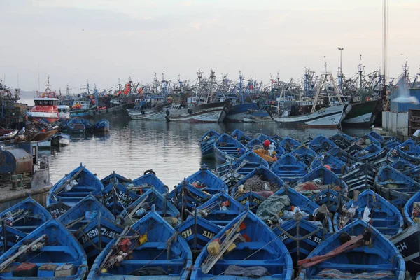Une Sombre Matinée Automne Port Pêche Essaouira Avec Petits Bateaux — Photo