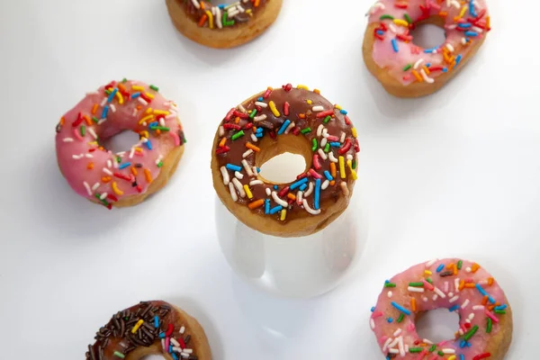 Closeup Donuts White Table — Stock Photo, Image