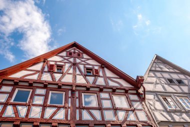 A closeup of a house with a blue sky background