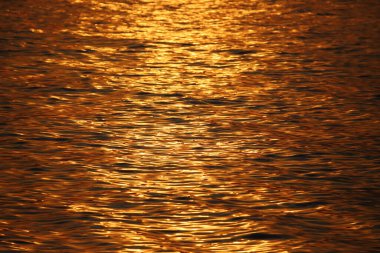 Denizde dalgaların ve güneş ışığının yakın çekim görüntüsü.