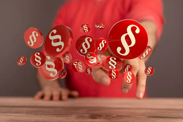 Una Persona Tocando Los Signos Sección Roja Flotante —  Fotos de Stock