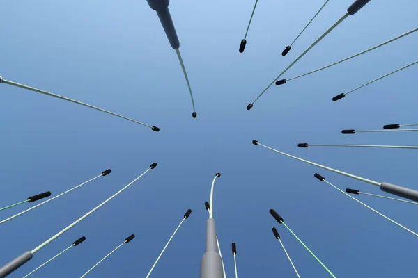 Низький Кут Зроблений Штучних Бамбукових Стебел Блакитному Небі Франкфурті Німеччина — стокове фото