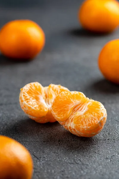 Selective Fresh Tangerine Fruit Black Background — Stock Photo, Image