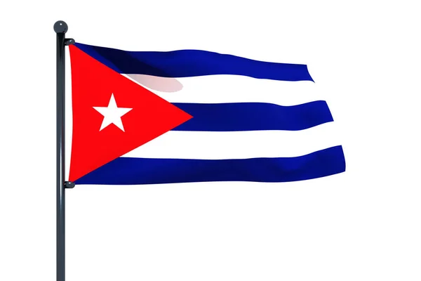 Drapeau Cuba Agitant Sur Mât Isolé Sur Fond Blanc — Photo